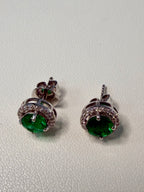 1.30 CT COLOMBIAN EMERALD & NATURAL DIAMOND HALO EARRINGS
