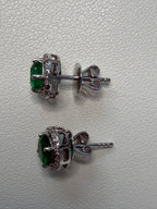 1.30 CT COLOMBIAN EMERALD & NATURAL DIAMOND HALO EARRINGS