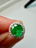 1.30 CT COLOMBIAN EMERALD & NATURAL DIAMOND HALO EARRINGS
